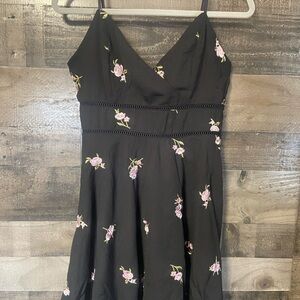 Miami Black Dress with Pink Floral Accents